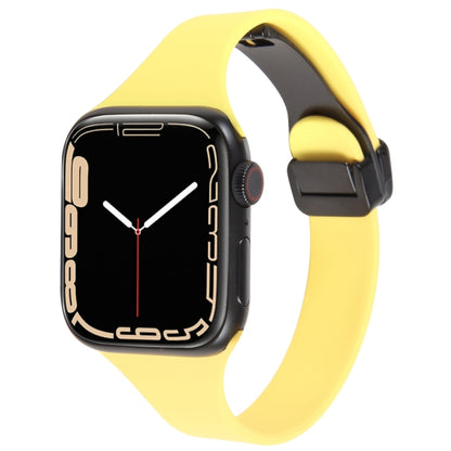 For Apple Watch 5 40mm Magnetic Buckle Slim Silicone Watch Band(Light Yellow) - Watch Bands by PMC Jewellery | Online Shopping South Africa | PMC Jewellery