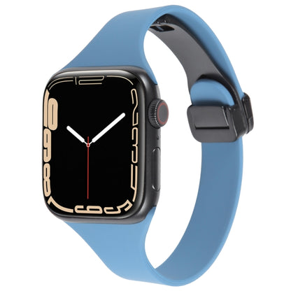 For Apple Watch 5 40mm Magnetic Buckle Slim Silicone Watch Band(Blue) - Watch Bands by PMC Jewellery | Online Shopping South Africa | PMC Jewellery