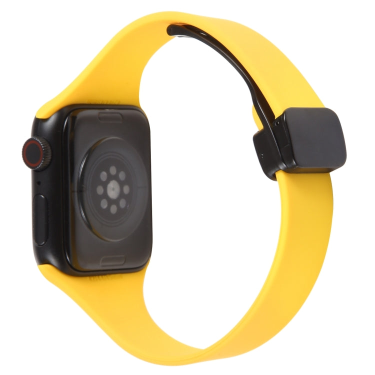 For Apple Watch 3 42mm Magnetic Buckle Slim Silicone Watch Band(Yellow) - Watch Bands by PMC Jewellery | Online Shopping South Africa | PMC Jewellery