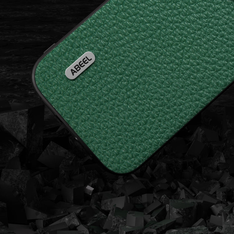 For iPhone 15 Pro ABEEL Genuine Leather Litchi Texture Phone Case(Green) - iPhone 15 Pro Cases by PMC Jewellery | Online Shopping South Africa | PMC Jewellery