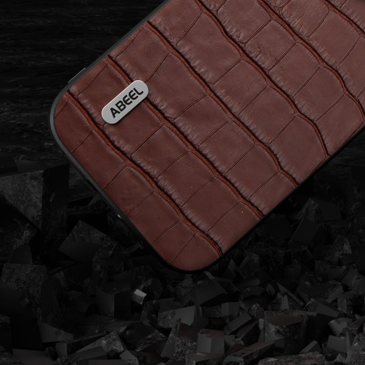 For iPhone 15 ABEEL Crocodile Texture Genuine Leather Phone Case(Brown) - iPhone 15 Cases by PMC Jewellery | Online Shopping South Africa | PMC Jewellery