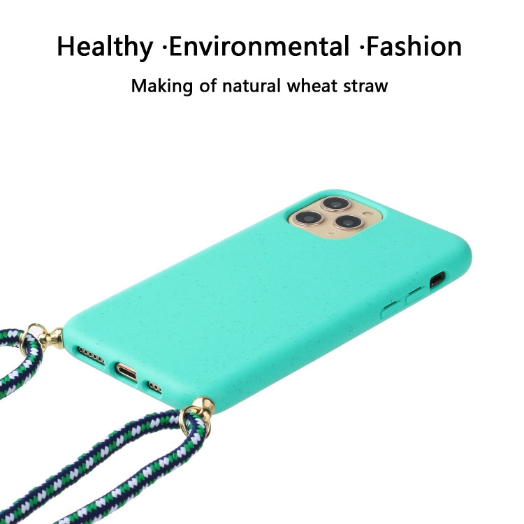 For iPhone 15 Pro Wheat Straw Material + TPU Phone Case with Lanyard(Green) - iPhone 15 Pro Cases by PMC Jewellery | Online Shopping South Africa | PMC Jewellery