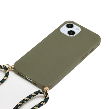 For iPhone 15 Plus Wheat Straw Material + TPU Phone Case with Lanyard(Army Green) - iPhone 15 Plus Cases by PMC Jewellery | Online Shopping South Africa | PMC Jewellery