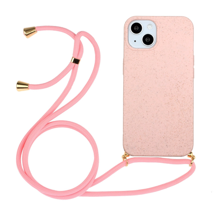 For iPhone 15 Plus Wheat Straw Material + TPU Phone Case with Lanyard(Pink) - iPhone 15 Plus Cases by PMC Jewellery | Online Shopping South Africa | PMC Jewellery