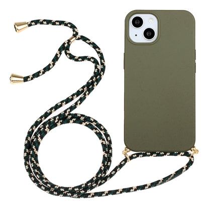 For iPhone 15 Wheat Straw Material + TPU Phone Case with Lanyard(Army Green) - iPhone 15 Cases by PMC Jewellery | Online Shopping South Africa | PMC Jewellery