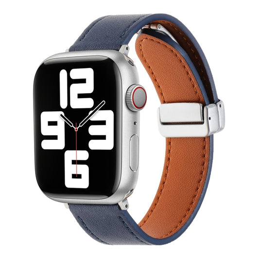 For Apple Watch 8 41mm Magnetic Buckle Skin Feel Leather Watch Band(Dark Blue) - Watch Bands by PMC Jewellery | Online Shopping South Africa | PMC Jewellery