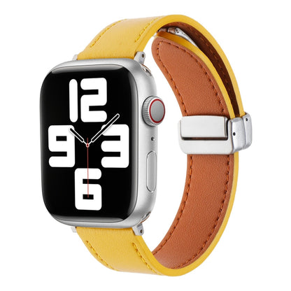 For Apple Watch 8 41mm Magnetic Buckle Skin Feel Leather Watch Band(Yellow) - Watch Bands by PMC Jewellery | Online Shopping South Africa | PMC Jewellery