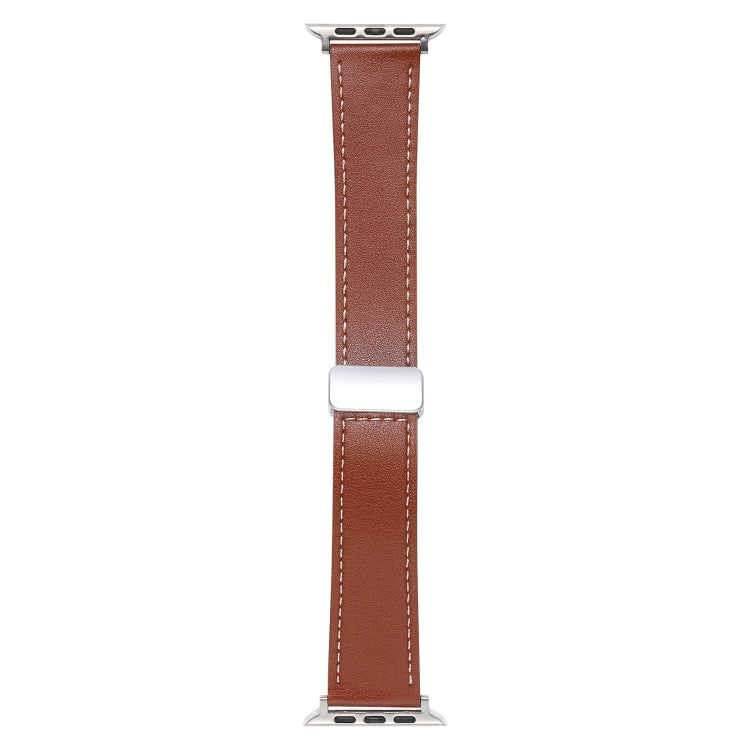 For Apple Watch 8 45mm  Magnetic Buckle Skin Feel Leather Watch Band(Brown) - Watch Bands by PMC Jewellery | Online Shopping South Africa | PMC Jewellery