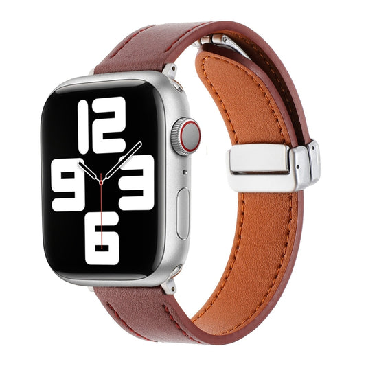 For Apple Watch 7 45mm Magnetic Buckle Skin Feel Leather Watch Band(Wine Red) - Watch Bands by PMC Jewellery | Online Shopping South Africa | PMC Jewellery