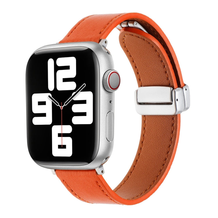 For Apple Watch SE 40mm Magnetic Buckle Skin Feel Leather Watch Band(Orange) - Watch Bands by PMC Jewellery | Online Shopping South Africa | PMC Jewellery