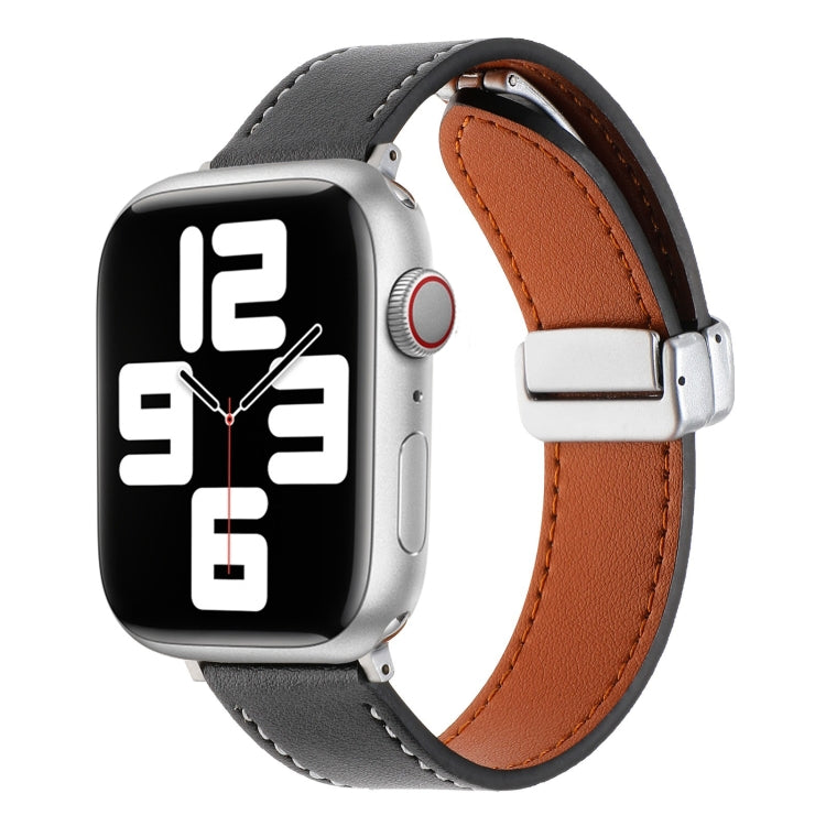 For Apple Watch 5 44mm Magnetic Buckle Skin Feel Leather Watch Band(Black) - Watch Bands by PMC Jewellery | Online Shopping South Africa | PMC Jewellery