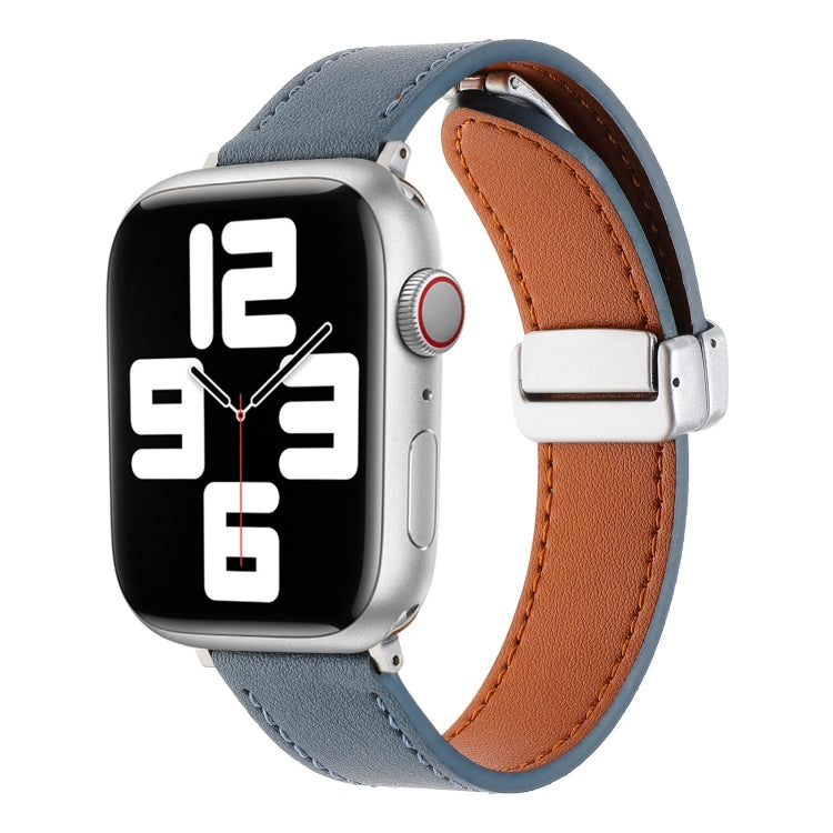 For Apple Watch 5 40mm Magnetic Buckle Skin Feel Leather Watch Band(Light Blue) - Watch Bands by PMC Jewellery | Online Shopping South Africa | PMC Jewellery