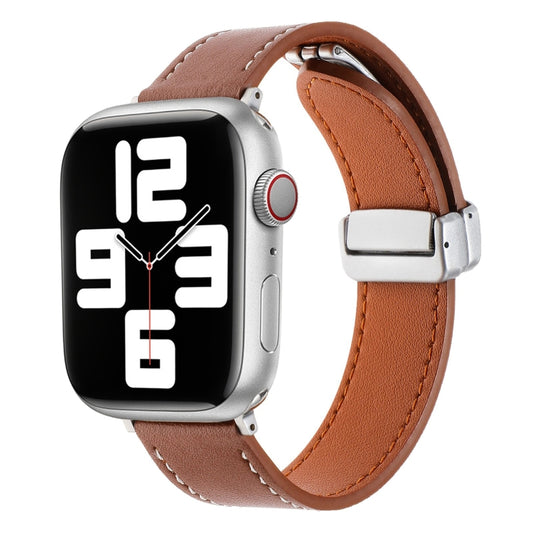 For Apple Watch 3 42mm Magnetic Buckle Skin Feel Leather Watch Band(Brown) - Watch Bands by PMC Jewellery | Online Shopping South Africa | PMC Jewellery