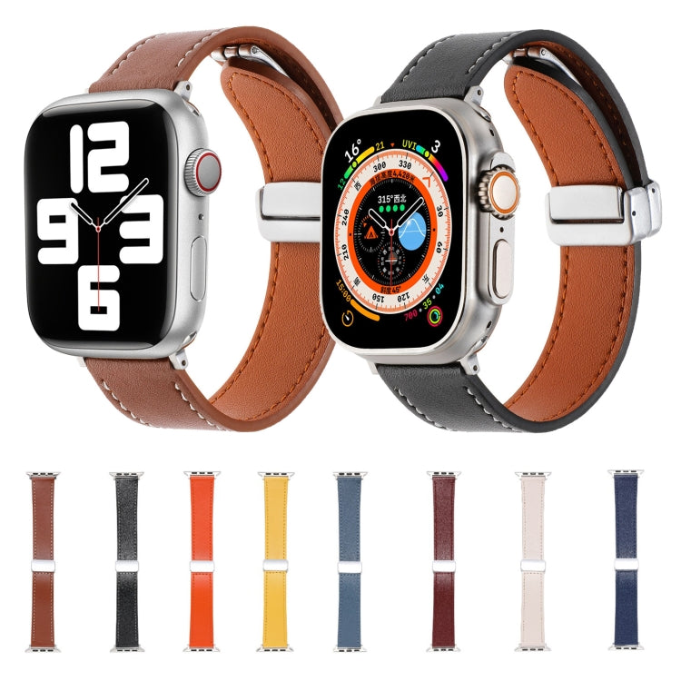 For Apple Watch 2 38mm Magnetic Buckle Skin Feel Leather Watch Band(Orange) - Watch Bands by PMC Jewellery | Online Shopping South Africa | PMC Jewellery