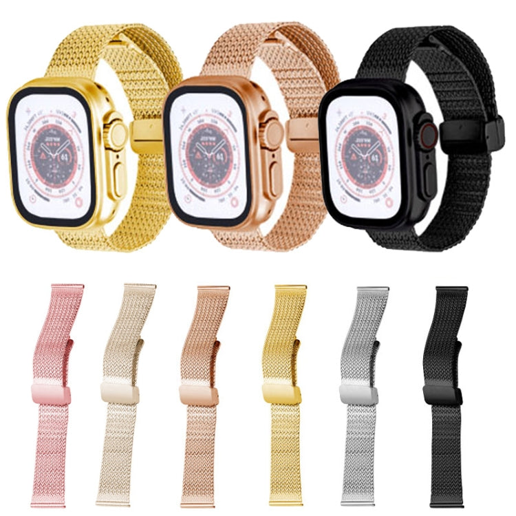 For Apple Watch 5 44mm Magnetic Buckle Herringbone Mesh Metal Watch Band(Pink) - Watch Bands by PMC Jewellery | Online Shopping South Africa | PMC Jewellery