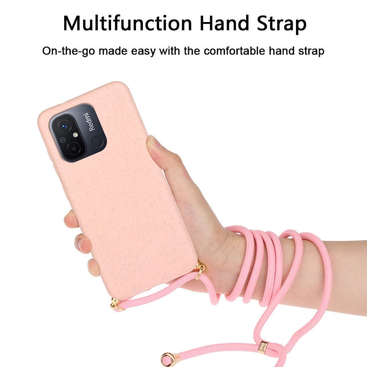 For Xiaomi Redmi 12C Wheat Straw Material + TPU Phone Case with Lanyard(Pink) - Xiaomi Cases by PMC Jewellery | Online Shopping South Africa | PMC Jewellery