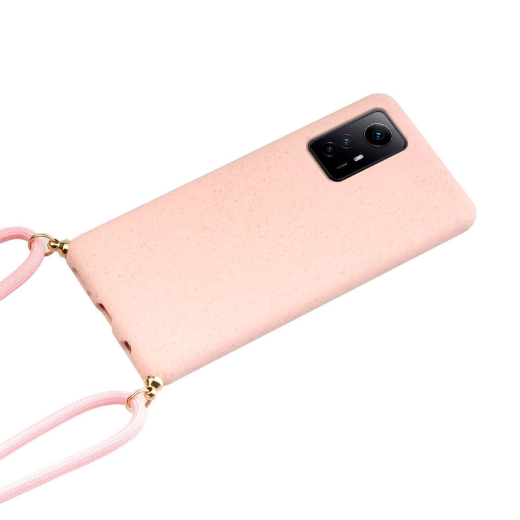 For Xiaomi Redmi Note 12S Wheat Straw Material + TPU Phone Case with Lanyard(Pink) - Xiaomi Cases by PMC Jewellery | Online Shopping South Africa | PMC Jewellery