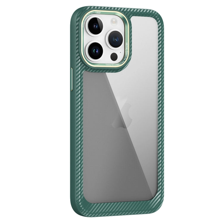 For iPhone 14 Pro Max Carbon Fiber Transparent Back Panel Phone Case(Green) - iPhone 14 Pro Max Cases by PMC Jewellery | Online Shopping South Africa | PMC Jewellery