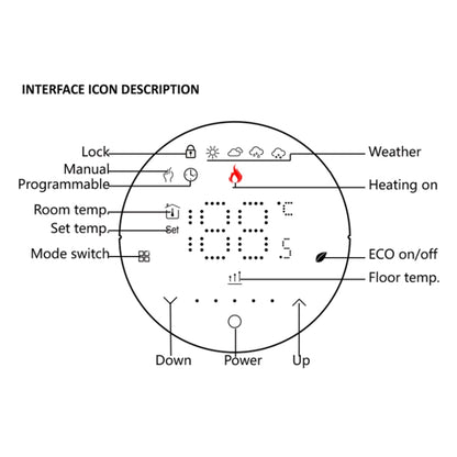 BHT-6001GBL 95-240V AC 16A Smart Round Thermostat Electric Heating LED Thermostat Without WiFi(Black) - Thermostat & Thermometer by PMC Jewellery | Online Shopping South Africa | PMC Jewellery