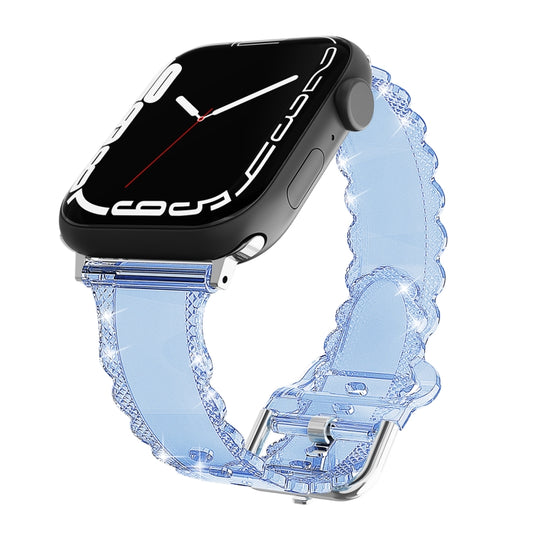 For Apple Watch 8 41mm Diamond Texture Lace Clear TPU Watch Band(Blue) - Watch Bands by PMC Jewellery | Online Shopping South Africa | PMC Jewellery