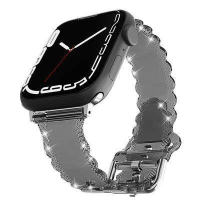 For Apple Watch 8 45mm Diamond Texture Lace Clear TPU Watch Band(Black) - Watch Bands by PMC Jewellery | Online Shopping South Africa | PMC Jewellery