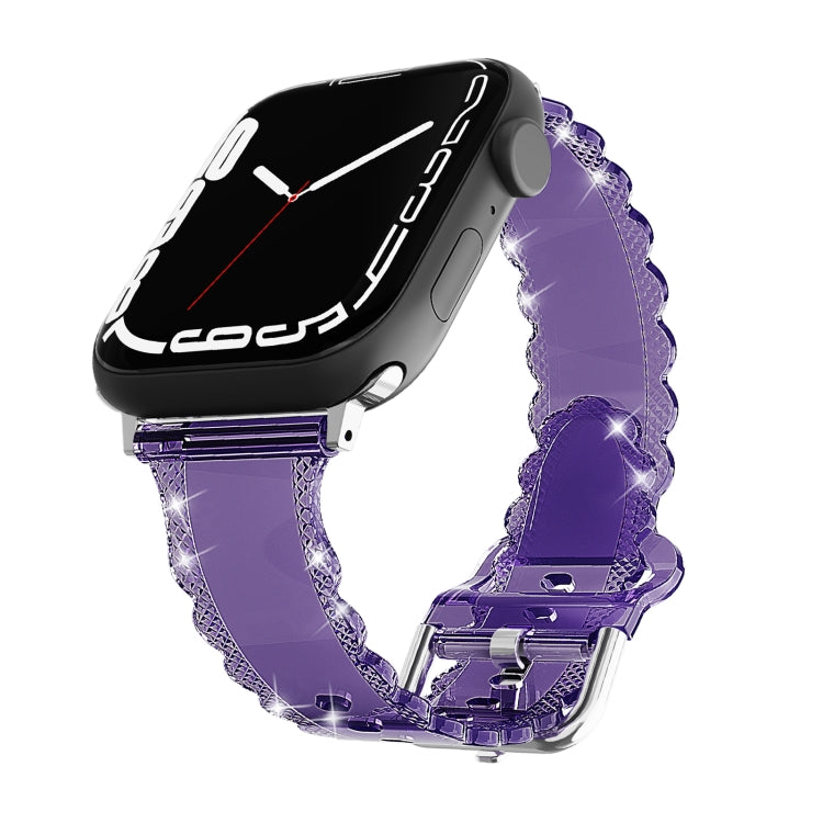 For Apple Watch 6 40mm Diamond Texture Lace Clear TPU Watch Band(Purple) - Watch Bands by PMC Jewellery | Online Shopping South Africa | PMC Jewellery