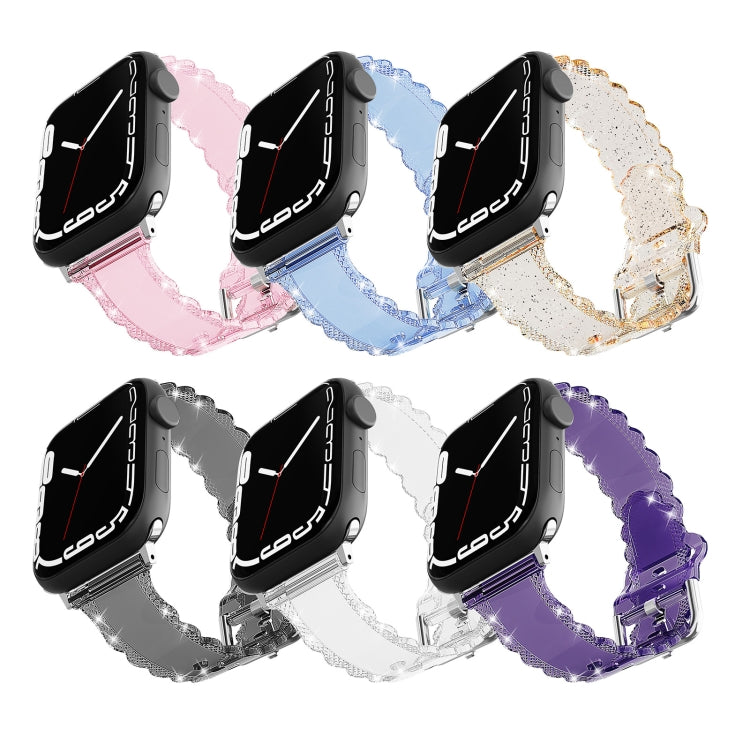 For Apple Watch 3 38mm Diamond Texture Lace Clear TPU Watch Band(Purple) - Watch Bands by PMC Jewellery | Online Shopping South Africa | PMC Jewellery