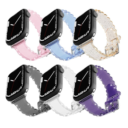 For Apple Watch SE 2022 44mm Diamond Texture Lace Clear TPU Watch Band(Black) - Watch Bands by PMC Jewellery | Online Shopping South Africa | PMC Jewellery