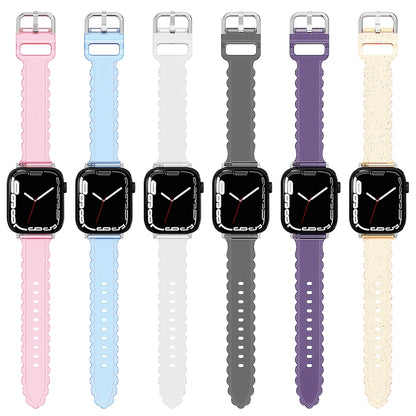 For Apple Watch 42mm Diamond Texture Lace Clear TPU Watch Band(Black) - Watch Bands by PMC Jewellery | Online Shopping South Africa | PMC Jewellery