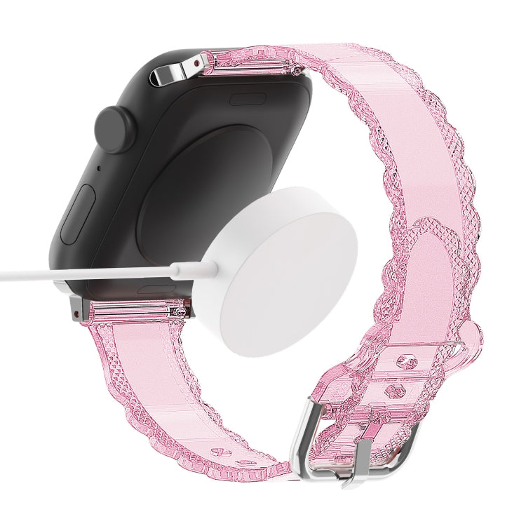 For Apple Watch 4 44mm Diamond Texture Lace Clear TPU Watch Band(Pink) - Watch Bands by PMC Jewellery | Online Shopping South Africa | PMC Jewellery