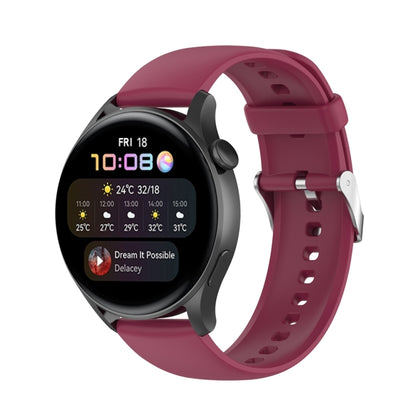 For Huawei Watch 4 / Watch 4 Pro Solid Color Silicone Stainless Steel Silver Buckle Watch Band(Wine Red) - Watch Bands by PMC Jewellery | Online Shopping South Africa | PMC Jewellery