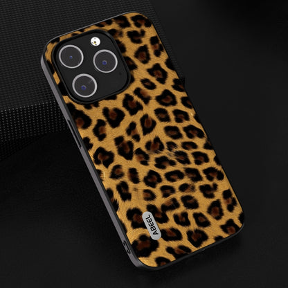 For iPhone 14 Pro ABEEL Black Edge Leopard Phone Case(Golden Leopard) - iPhone 14 Pro Cases by PMC Jewellery | Online Shopping South Africa | PMC Jewellery