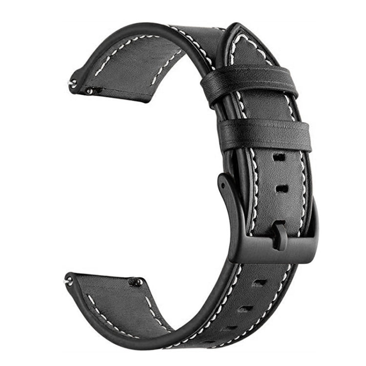 For Garmin Venu / SQ / SQ2 / Venu 2 Plus Stitching Black Buckle Genuine Leather Watch Band(Black) - Watch Bands by PMC Jewellery | Online Shopping South Africa | PMC Jewellery