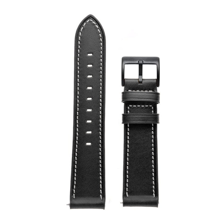 For Garmin Venu / SQ / SQ2 / Venu 2 Plus Stitching Black Buckle Genuine Leather Watch Band(Black) - Watch Bands by PMC Jewellery | Online Shopping South Africa | PMC Jewellery