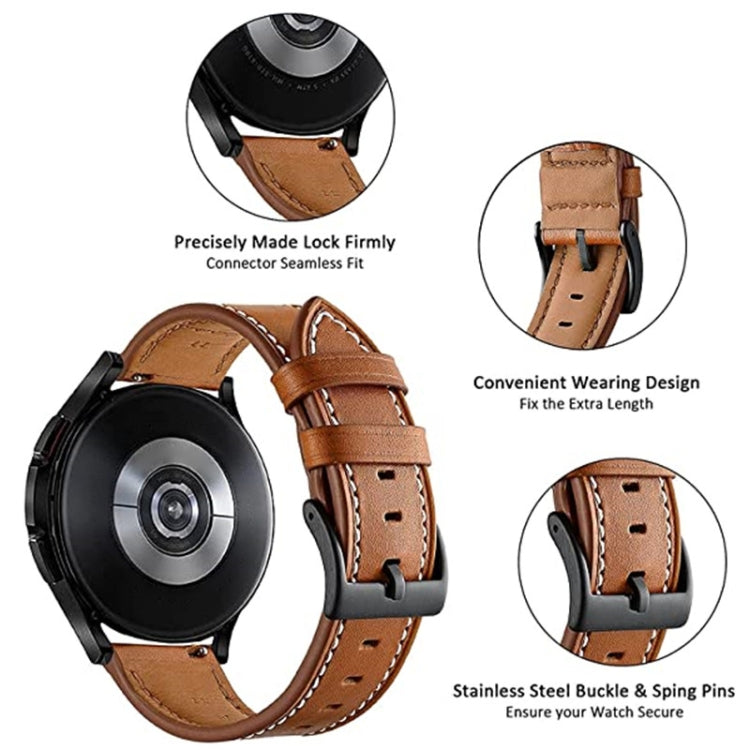 For Garmin Venu / SQ / SQ2 / Venu 2 Plus Stitching Black Buckle Genuine Leather Watch Band(Brown) - Watch Bands by PMC Jewellery | Online Shopping South Africa | PMC Jewellery