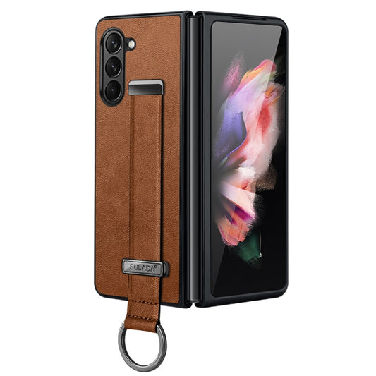For Samsung Galaxy Z Fold5 SULADA PC + Leather Texture Skin Feel Shockproof Phone Case(Brown) - Galaxy Z Fold5 Cases by SULADA | Online Shopping South Africa | PMC Jewellery