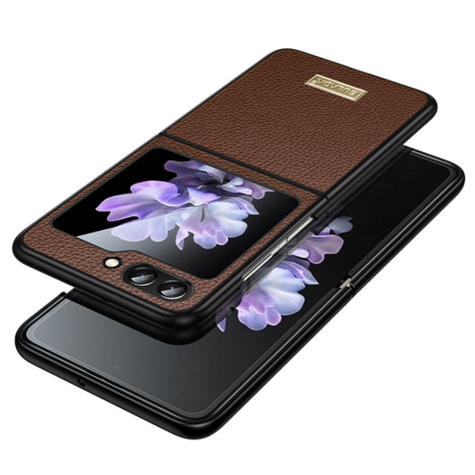 For Samsung Galaxy Z Flip5 SULADA Shockproof TPU + Litchi Texture Leather Phone Case(Brown) - Galaxy Z Flip5 Cases by SULADA | Online Shopping South Africa | PMC Jewellery