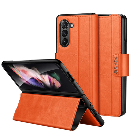 For Samsung Galaxy Z Fold5 SULADA All-inclusive Magnetic Snap Flip Leather Phone Case(Orange) - Galaxy Z Fold5 Cases by SULADA | Online Shopping South Africa | PMC Jewellery