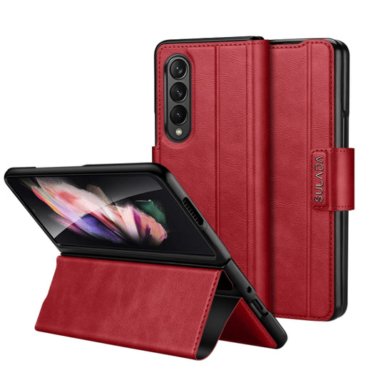 For Samsung Galaxy Z Fold3 / W22 SULADA All-inclusive Magnetic Snap Flip Leather Phone Case(Red) - Galaxy Phone Cases by SULADA | Online Shopping South Africa | PMC Jewellery