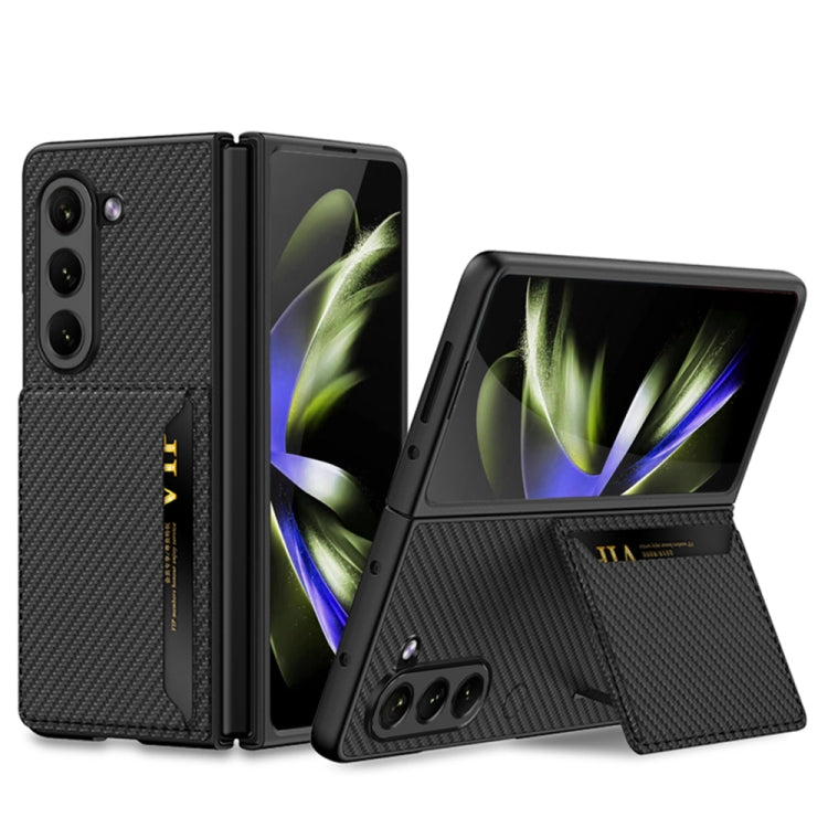 For Samsung Galaxy Z Fold5 GKK Ultra-thin Leather Phone Case with Card Slots(Carbon Fiber Texture) - Galaxy Z Fold5 Cases by GKK | Online Shopping South Africa | PMC Jewellery