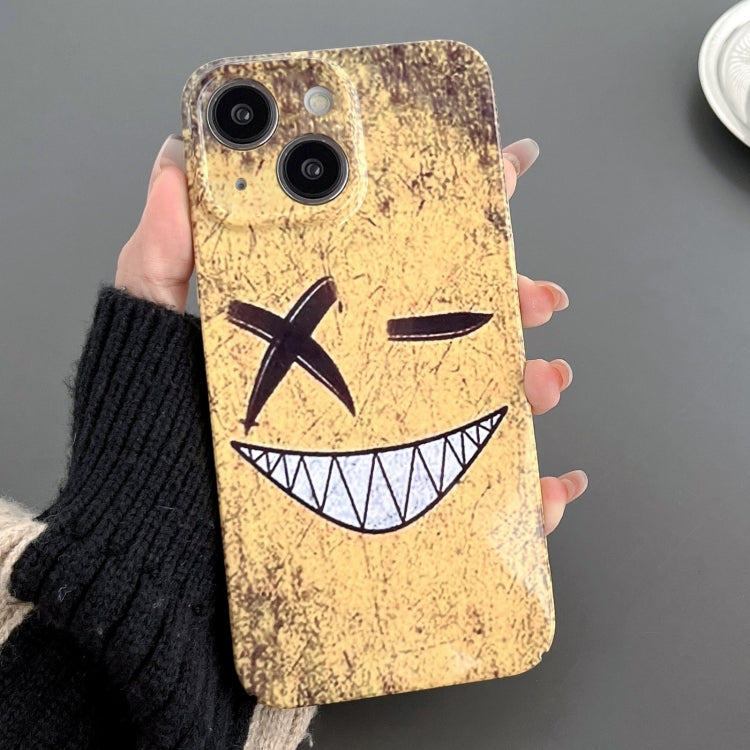 For iPhone 14 Plus Painted Pattern Precise Hole PC Phone Case(Yellow Background Smiling) - iPhone 14 Plus Cases by PMC Jewellery | Online Shopping South Africa | PMC Jewellery