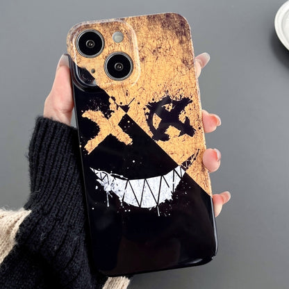 For iPhone 13 Painted Pattern Precise Hole PC Phone Case(Black Yellow Smiling) - iPhone 13 Cases by PMC Jewellery | Online Shopping South Africa | PMC Jewellery