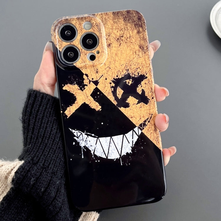 For iPhone 12 Pro Painted Pattern Precise Hole PC Phone Case(Black Yellow Smiling) - iPhone 12 / 12 Pro Cases by PMC Jewellery | Online Shopping South Africa | PMC Jewellery