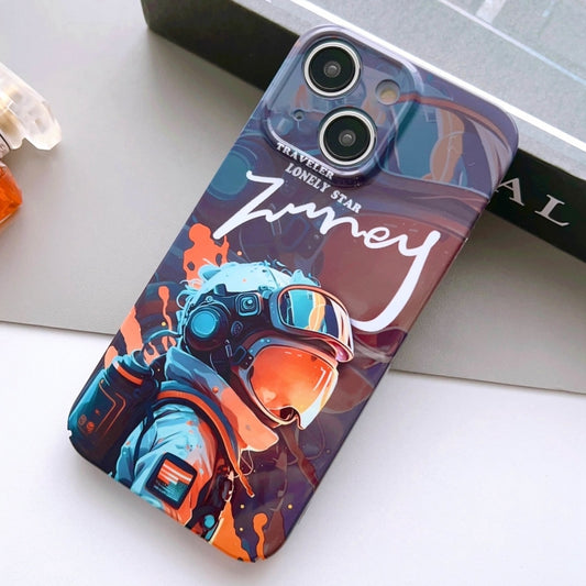 For iPhone 15 Painted Pattern Precise Hole PC Phone Case(Orange Paint Astronaut) - iPhone 15 Cases by PMC Jewellery | Online Shopping South Africa | PMC Jewellery