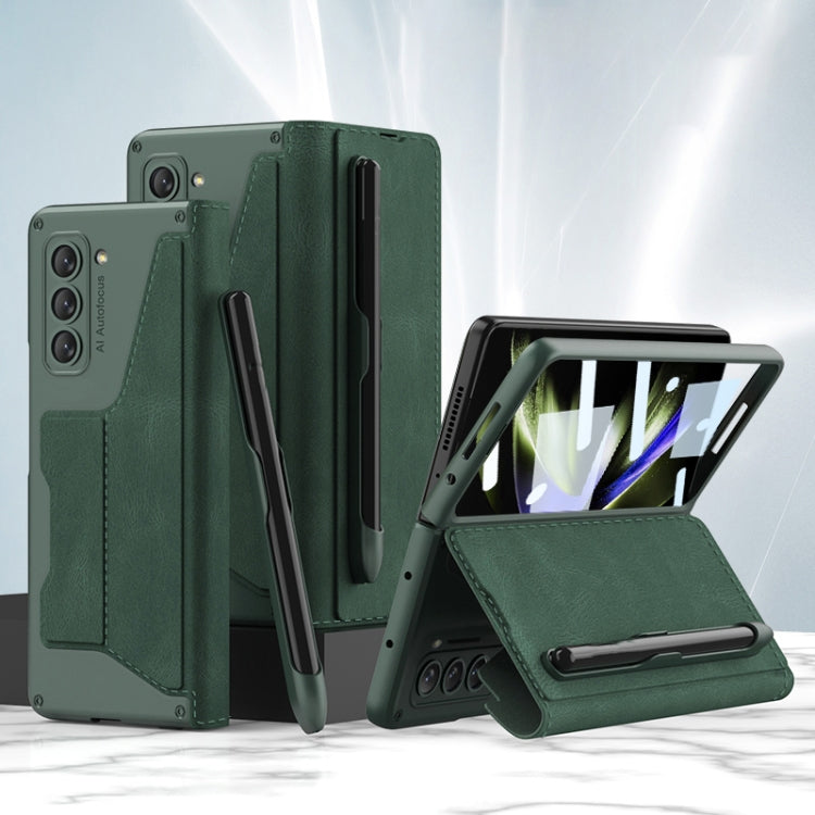 For Samsung Galaxy Z Fold5 5G GKK Screen Tempered Glass Film Armor Flip Leather Case with Pen Slot(Green) - Galaxy Z Fold5 Cases by GKK | Online Shopping South Africa | PMC Jewellery