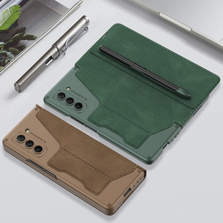 For Samsung Galaxy Z Fold5 5G GKK Screen Tempered Glass Film Armor Flip Leather Case with Pen Slot(Brown) - Galaxy Z Fold5 Cases by GKK | Online Shopping South Africa | PMC Jewellery