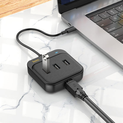 hoco HB35 4 in 1 USB-C / Type-C to USB2.0x3+RJ45 100M Ethernet Adapter, Cable Length: 0.2m(Black) - USB Network Adapter by hoco | Online Shopping South Africa | PMC Jewellery