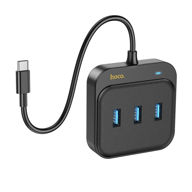 hoco HB35 4 in 1 USB-C / Type-C to USB3.0x3+RJ45 Gigabit Ethernet Adapter, Cable Length: 0.2m(Black) - USB Network Adapter by hoco | Online Shopping South Africa | PMC Jewellery