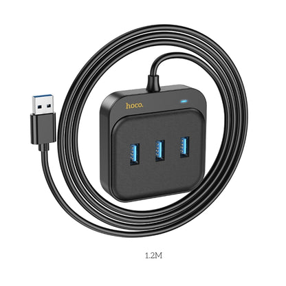 hoco HB35 4 in 1 USB to USB3.0x3+RJ45 Gigabit Ethernet Adapter, Cable Length:1.2m(Black) - USB Network Adapter by hoco | Online Shopping South Africa | PMC Jewellery