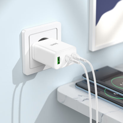 hoco N33 Start PD35W Dual Type-C + USB 3-port Charger, EU Plug(White) - USB Charger by hoco | Online Shopping South Africa | PMC Jewellery